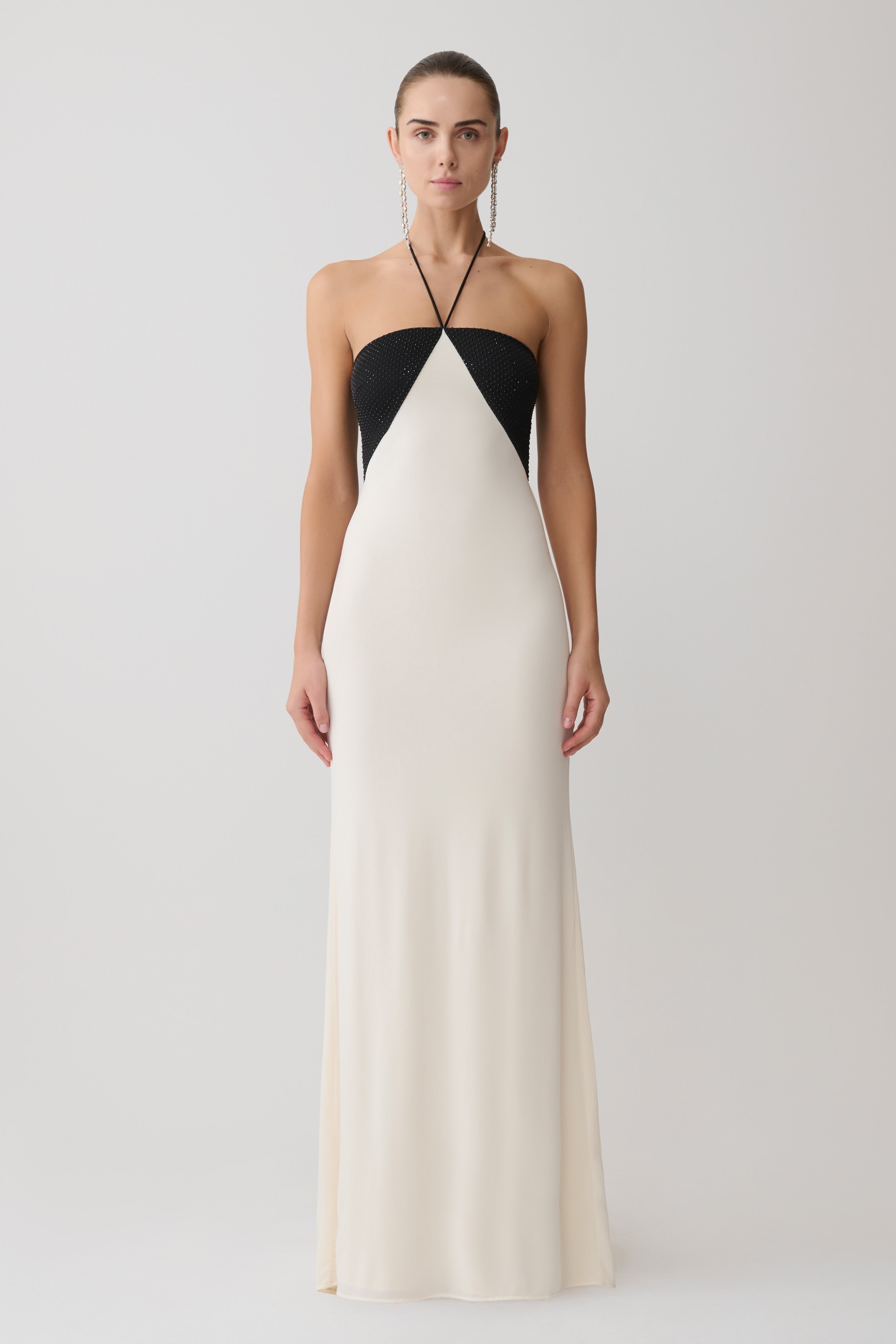 Hien Sequin Halter Langrok - Swart/Ivoor