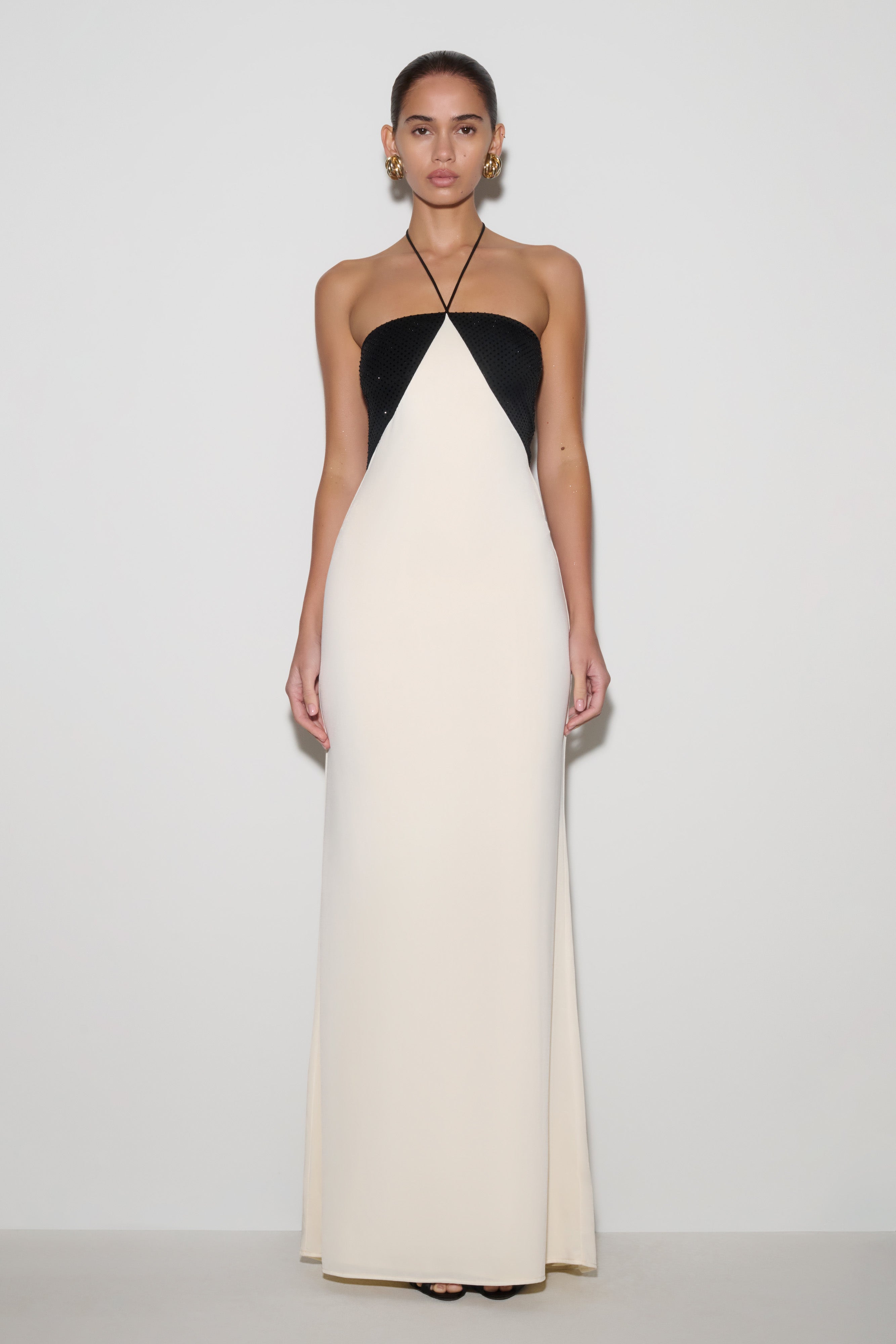 Hien Sequin Halter Langrok - Swart/Ivoor