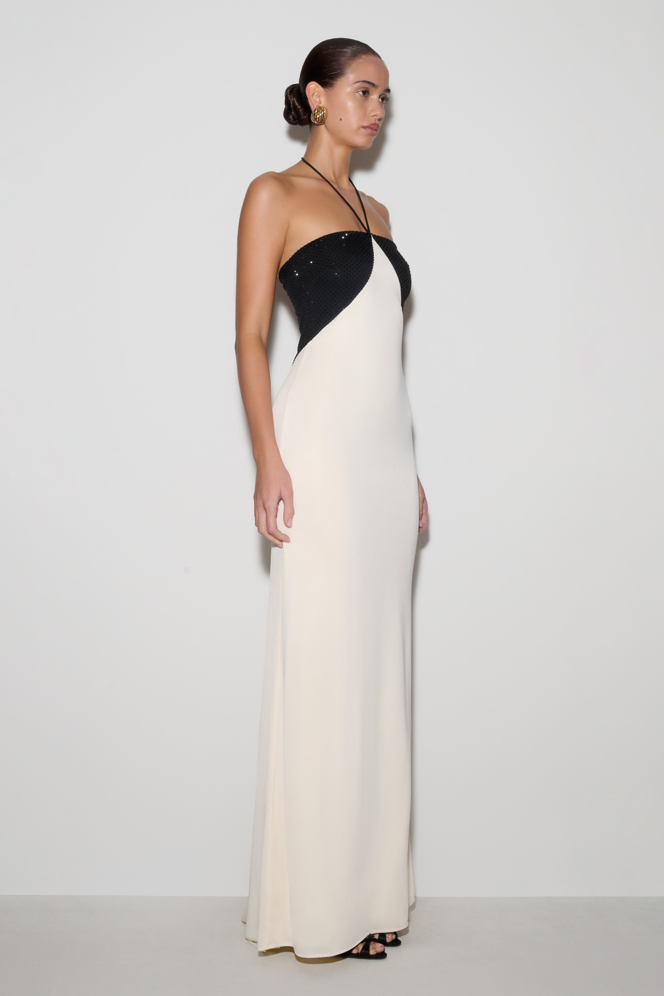 Hien Sequin Halter Langrok - Swart/Ivoor
