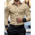 Men's Fashion Color Block Business Lapel Long-Sleeve Shirt