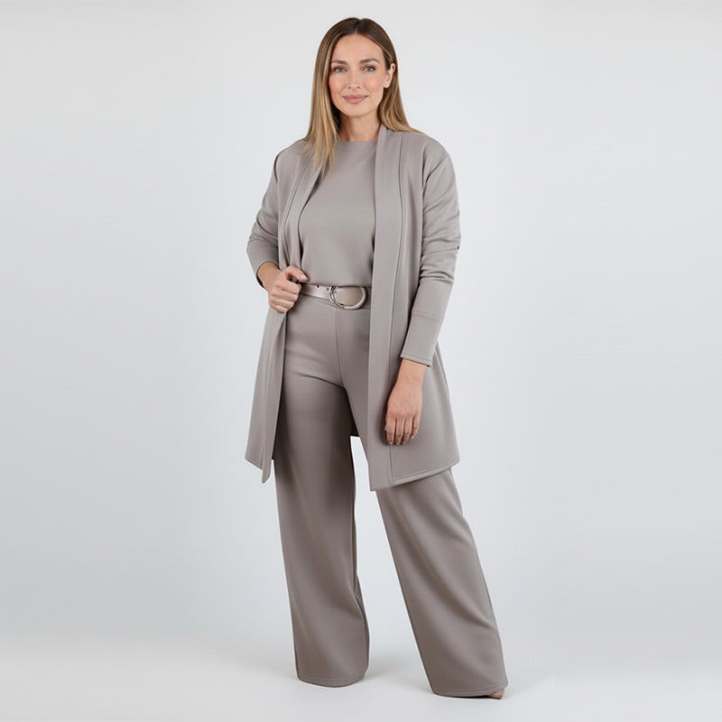 ⏳Oferta especial por tiempo limitado⏰Elegante conjunto de 3 piezas que incluye un cárdigan largo, un top y unos pantalones💞