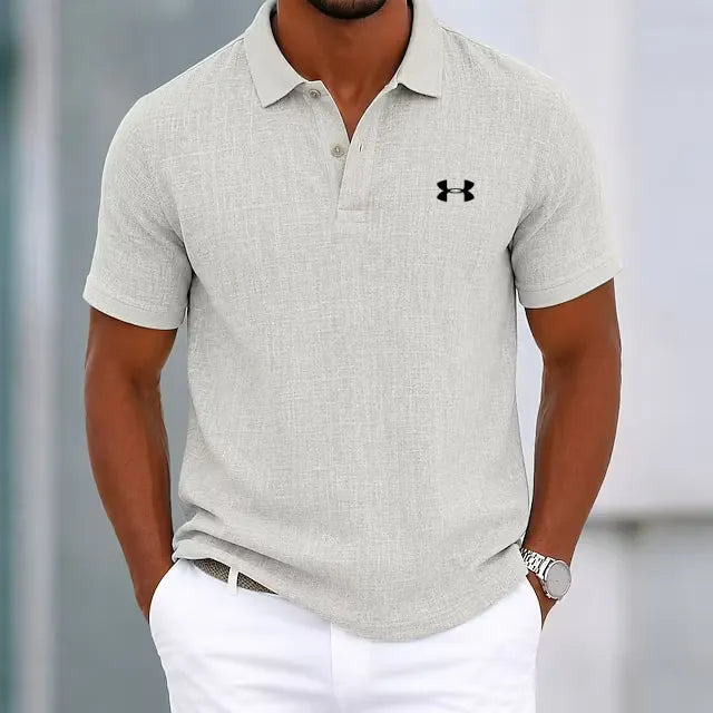 Men's Cotton Linen Classic Gentleman Casual Lapel Polo Shirt
