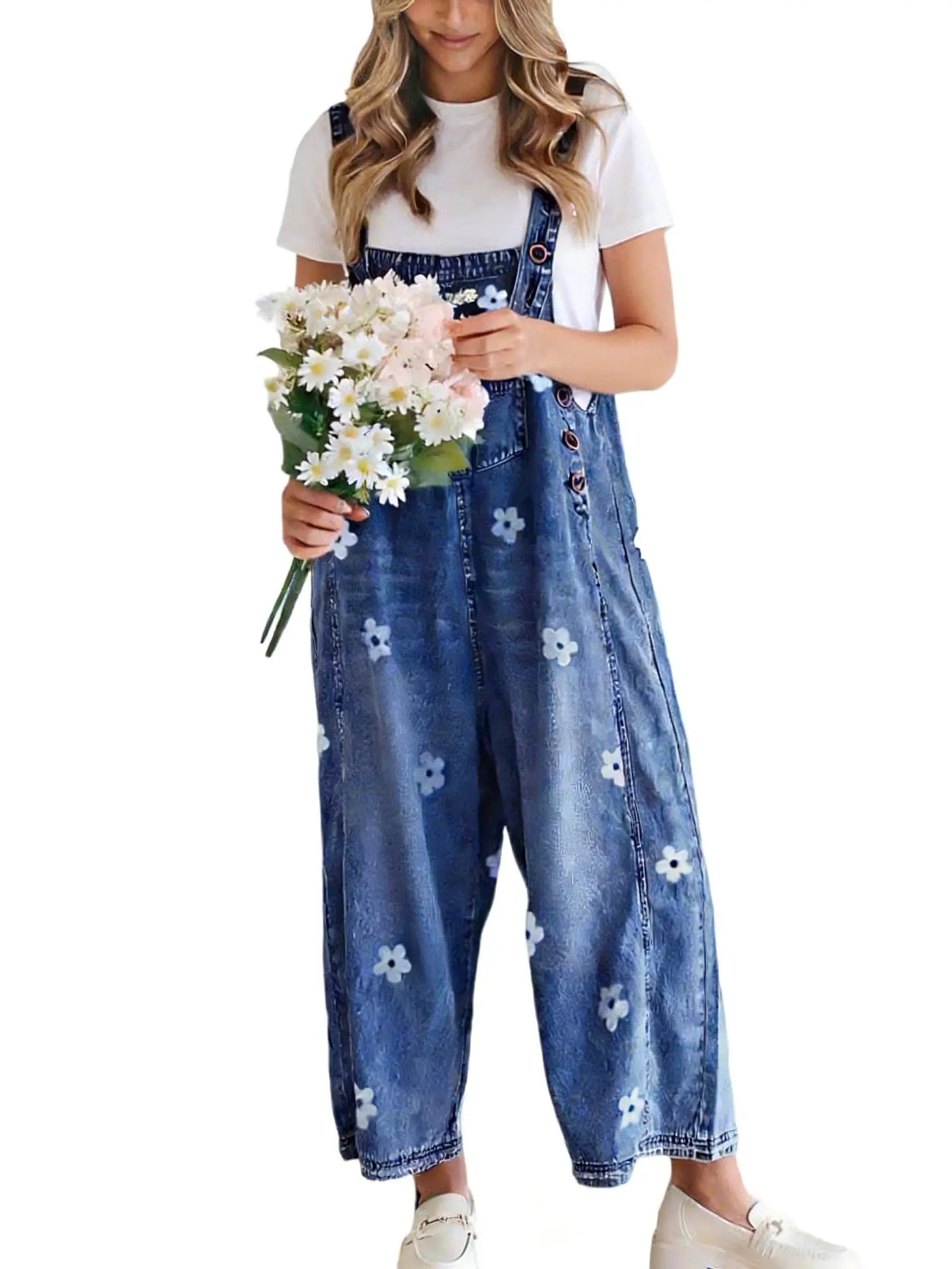 Azuria Everyday Floral Denim Overalls
